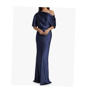 Navy Blue Shiny Satin Long Dress Size 12 New with Tags